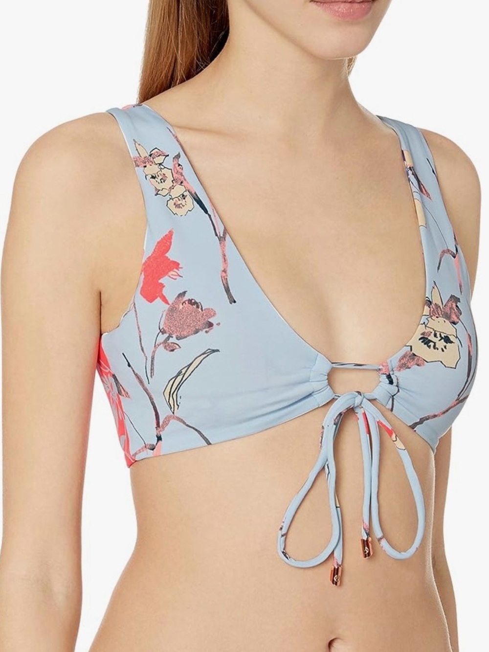 Maaji Blue & Pink Floral Keyhole Reversible 4-Way Bralette Bikini Top Sz S